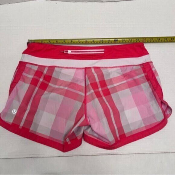 lululemon *  speed up shorts - hot pink and white plaid  4” Size 8 - Picture 2 of 13